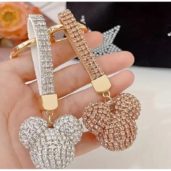 Mickey Shape Rhinestone keychain/pendant & fur ball SILVER/BLACK/PURPLE - Picture 4 of 5